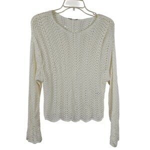 Light Academia Bohemian Crochet Knit Chevron White Lightweight Sweater Womens XS
